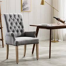 Linen Fabric Accent Chair Per Home Upholstered Dining With Armrest And Solid Wood Legs Set Light Grey Fabric Accent Chair Fabric Dining Chairs Chair