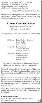 Discover bert krooshof(')s top songs and albums. Klaziena Krooshof Koens 16 11 2011 Overlijdensbericht En Condoleances Mensenlinq Nl