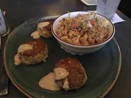 I'm excited to share that and be a part of the woodlands community. Impressed By The Shrimp And Crab Dip So We Went Seafood Crab Cakes Substituted Salad For Frie Picture Of State Fare Kitchen Bar Houston Tripadvisor