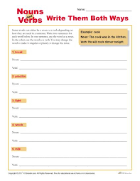 The difference between a noun and a verb. Write Them Both Ways Printable Nouns And Verbs Activity