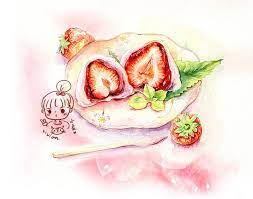日式和果子 草莓大福 小麦鱼 水彩 手绘 插画 美食 涂鸦王国插画 food illustrations illustration draw
