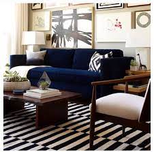 Navy Couch And Striped Rug Eclectic Living Room Home Living Room Room Design