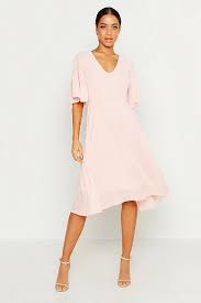 Chiffon Angel Sleeve Midi Skater Bridesmaid Dress Boohoo Chiffon Midi Dress Pink Midi Dress Latest Bridesmaid Dresses