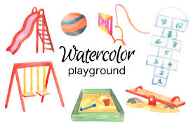 Urban park amusement park, park s, child, text, computer wallpaper png. Playground Watercolor Clip Art Custom Designed Graphics Creative Market
