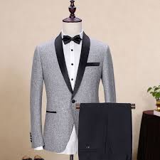 Black And White Check Coat Pant Light Gray Jacket Black Pant Suit Shawl Collar One Button Men Suits 2 Pieces Jacket Pant Formal Business Wedding Tuxedos Dress Suits For Men Wedding Suits Men Grey Wedding Dress Suit