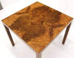 79 l dining table hand crafted solid walnut top rubber wood base contemporary. Square Burl Wood Game Center Table By Milo Baughman For Directional Burled Wood Burled Wood Coffee Table Wood Coffee Table Design