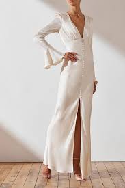 Joan Frill Cuff Bias Midi Dress Cream Dresses Shona Joy Shona Joy Internation Wedding Dresses Under 500 Wedding Dress Long Sleeve Minimal Wedding Dress