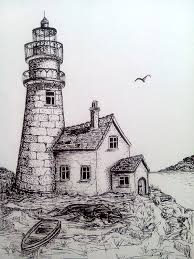 Black And White Lighthouse Animal Crossing Boats Near Lighthouse Lighthouse Drawing Pencil Art Drawings Landscape Drawings