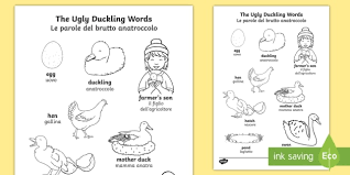 Maybe you would like to learn more about one of these? Ugly Duckling Words Coloring Page English Italian Ugly Duckling Words