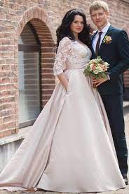 Charming Plus Size Half Long Sleeves Champagne Wedding Floor Length Wedding Dress Wedding Dress Champagne Ruffle Wedding Dress