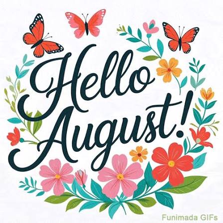 Elegant Hello August GIF with Butterflies and Flowers - Download on Funimada.com