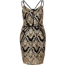 River Island Gold Embroidered Bodycon Dress 24 Liked On Polyvore Featuring Dresses Embroidered Cocktail Dress Brown Cocktail Dresses Brown Bodycon Dresses