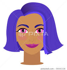 Woman with bright pink eyes, lenses. Violet