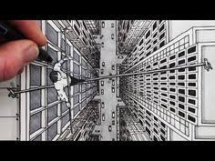 How To Draw Using 1 Point Perspective City Bird S Eye View Tightrope Walker Youtube Birds Eye View City 1 Point Perspective Birds Eye View