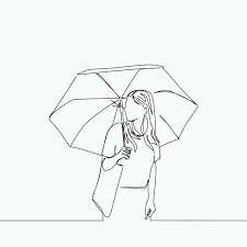 Black And White Umbrella Drawing Single Line Drawing Of A Women Using Umbrella And Bag Png And Vector Guarda Chuva Desenho Desenho De Linha Unica Coisas Para Desenhar
