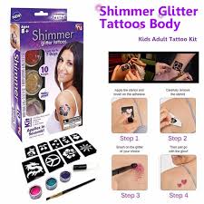 Lasts up to 7 days waterproof applies in seconds dermatologist tested kit inludes: Shimmer Glitter Tattoos Body Art Kids Adult Tattoo Kit 10 Design As Seen On Tv Great Fun Size Withoutpacking Wish