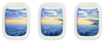 Calm and sleepy mood in air travel concept. Airframe Photo Frames Mimic Airplane Windows Wired