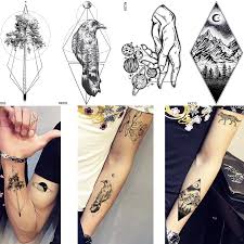 Tatouage Temporaire Pour Femme Bras Motif Corbeau Etanche Motif Geometrique Tronc Pointe De Cheville Marionnette Etoile Lune Nouveaute Aliexpress