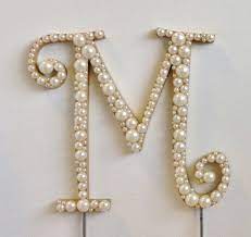 Curly Pearl Monogram Wedding Cake Topper Font 2 Wood Hand Etsy Peinture Argentee Wedding Cake Topper 30 Ans De Mariage