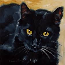Big Black Cat Yellow Eyes Original Oil Painting Of A Black Cat With Yellow Eyes 8 X 8 Inches By Diane Irvine Armitage Black Cat Art Watercolor Cat Cat Painting