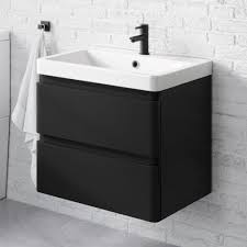 Black Bathroom Cabinets And Storage Units 600mm Denver Ii Matte Black Built In Basin Drawer Unit Wall Hung Black Vanity Bathroom Black Bathroom Sink Black Bathroom