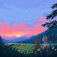 8pxl On Instagram A Memorial Commission For Someone On Tumblr And Their Lovely Cats Taco And Cholula Re Pixel Art Landscape Pixel Art Design Cool Pixel Art