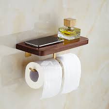 Antique Black Walnut Wooden Double Toilet Paper Holder Brushed Brass Wall Mounted Rustic Paper Towel Holder With Shelf Nordic style plastic tissue box paper towel tissue case holder multifunctional home table decor organizer household supplies.