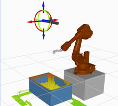 3D 비전 센서가 박스 속 부품들의 3차원 형상을 스캔하고, 로봇 팔이 겹쳐진 부품 중 가장 집기 쉬운 것을 골라 집어 올리는 장면