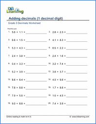 Continue your child's math learning. Grade 3 Math Worksheet Adding 1 Digit Decimals K5 Learning