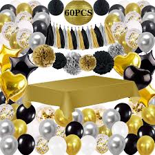 Shop for butterfly and flower decorations, spring tableware themes, window decorations, and more. Funnlot Black And Gold Party Decorations 62pcs Graduation Party Theme Decorations Happy Birthday Banner Party Gold Tablecloth Paper Pom Poms Tassels For Party Decor Supplies Buy Online In Bahamas At Bahamas Desertcart Com Productid