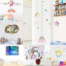 Us 3 03 27 Off Cartoon Castle Unicorn Rainbow Moon Star Cloud Height Measure Wall Stickers For Kids Room Children Growth Chart Poster Mural In Wall