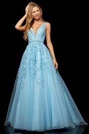 Sherri Hill 11335 Beaded Embroidered Tulle V Neck A Line Dress Cute Prom Dresses Baby Blue Prom Dresses Prom Dresses
