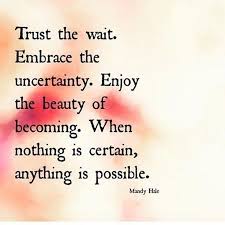 Trust The Wait Embrace The Uncertainty Enjoy The Beauty Of Becoming When Nothing Is Certain Anything Is Possi Zen Quotes Buddhist Quotes Uncertainty Quotes