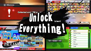 Unlockables · gain 2,000,000g · unlock custom moves (challenges) · unlockable characters and stages · unlockable golden hammers, masterpieces, and pokemon. Unlock Almost Everything Super Smash Bros Wii U Mods