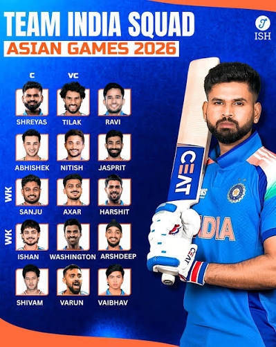 🏏 India announce squad for Asian Games 2026! 🇮🇳 The defending champions have named a strong squad for the continental showpiece, led by Shreyas Iyer, with Tilak Varma serving as vice-captain. The