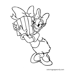 All kids like to play with their sisters and brothers and do fun stuff. Daisy Duck Is Happy She Got A Present Coloring Pages Daisy Duck Coloring Pages Coloring Pages For Kids And Adults