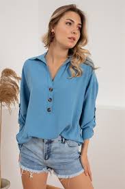Uc Dugme Yakali Bluz Indigo Indigo Bluz Bluz Modelleri