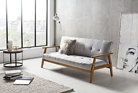 Salesfever Design Schlafsofa Sofa Bett Im Skandinavischen Stil Modernes 3 Sitzer Klappsofa Stoff Hellgrau Fsc 100 Holzgestell Eiche
