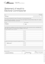 Statement of result to Electoral Commissioner