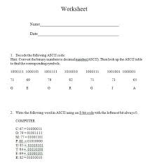 Ascii Worksheet Worksheets Ascii Binary Number