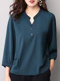 Autumn Spring Women Single Breasted Decorative Button Plain Long Sleeve Blouses Long Sleeve Blouse Fashion Blouses For Women