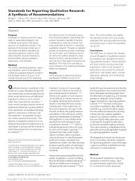 Pdf Standards For Reporting Qualitative Research A Synthesis Of Recommendations
