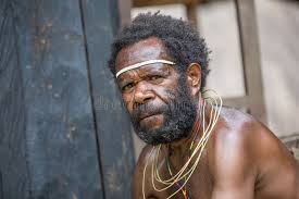 Stammes- Mann Dani in West-Papua Redaktionelles Foto