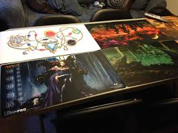 Table In Game Room Set Up For Mtg With Playmats Dice Coasters Etc Playing Card Games Game Room Card Games