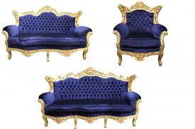 Cocus steel blue top grain leather match sofa by acme. Casa Padrino Baroque Living Room Set Royal Blue Gold 3 Seater 2 Seater Sofa 1 Chair