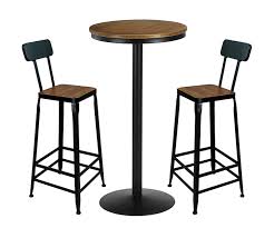 Amazon Com Vilavita 3 Piece Bar Table Set 41 5 Quot Pub Table With 2 Set 30 Quot Height Bar Stools Retro Finish Bis Bar Table Bar Table Sets Round Bar Table