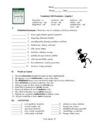 honors english vocabulary lesson plans worksheets