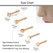 D Bella 20g Rose Gold Nose Ring 21pcs Nose Rings Studs Nose Screws Stainless Steel Nose Rings 8mm