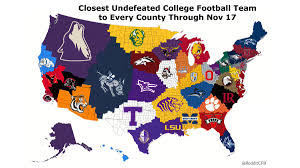 This is a list of college football teams in alphabetical order, you can go to the bottom of the page to download the list in excel format or in plain text form. Redditcfb On Twitter Need An Undefeated Team To Root For In The Home Stretch This Map Shows You The Closest Undefeated College Football Team To Each County In The United States Every