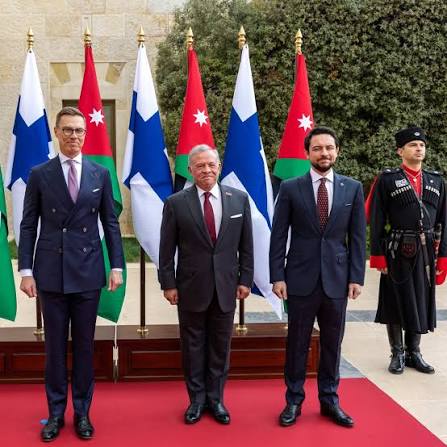 جلالة الملك عبدﷲ الثاني يعقد لقاء مع الرئيس الفنلندي الدكتور ألكسندر ستوب  في قصر الحسينية، بحضور سمو الأمير الحسين بن عبدﷲ الثاني ولي العهد، لبحث سبل  تعزيز العلاقات الثنائية وأبرز التطورات في
